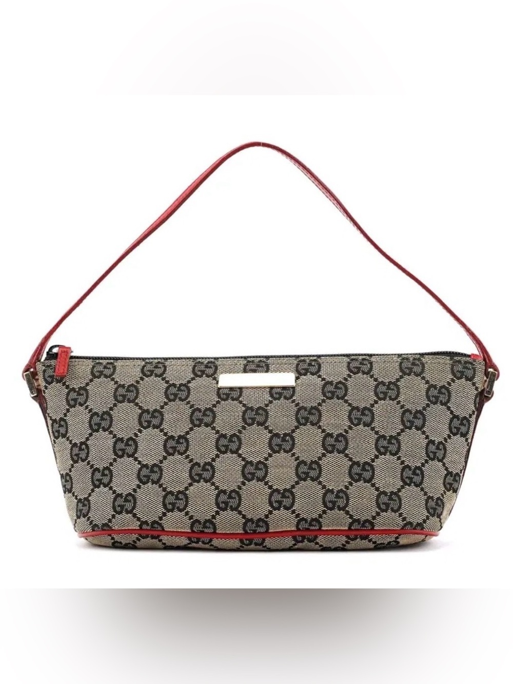 Gucci GG Canvas Shoulder Bag in Beige, Black and Red